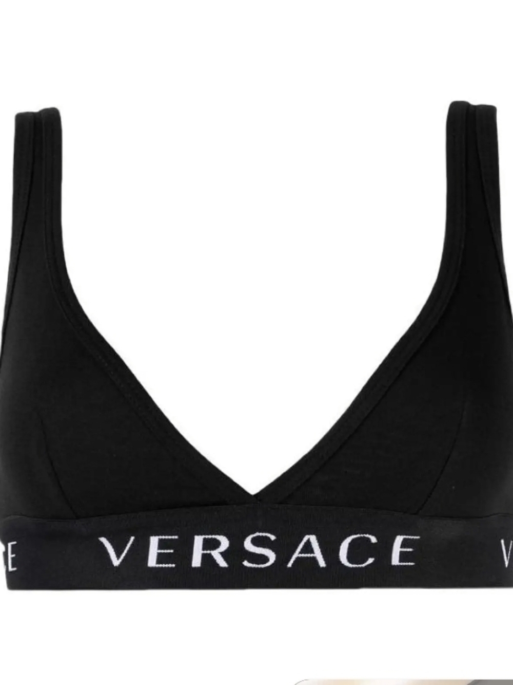 Versace Black Logo Elastic V-Neck Bralette